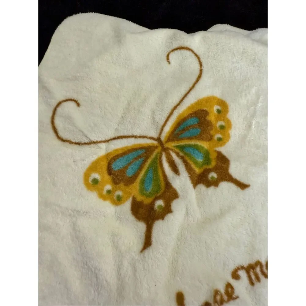 Vtg Hanae Mori Martex Yellow  Butterfly Retro Cotton Bath Wash Cloth Towel USA